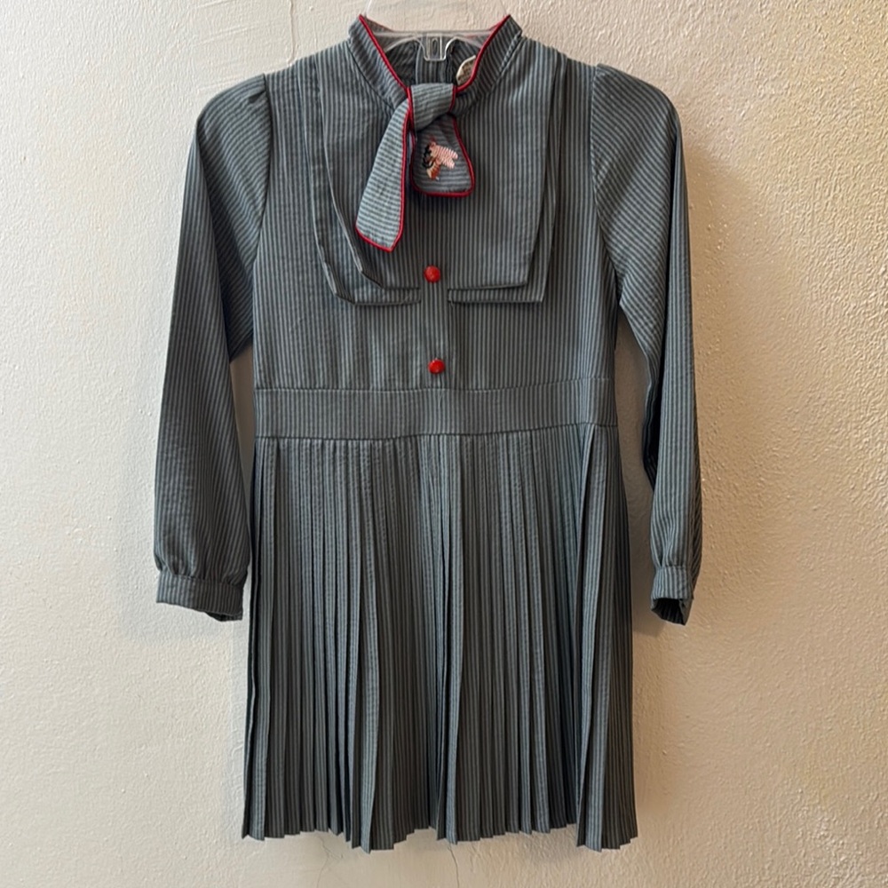 Elegant Gray Kids Dress with Red Accents